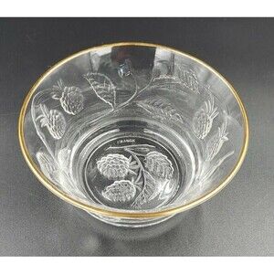 Arcoroc Vine and Berry Nut Bowl France Vtg Clear Glass Gold Trim Small Serving
